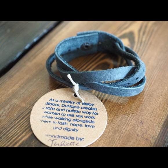 Black Leather Braided Bracelet - Made in Rwanda - Picture 2 of 3